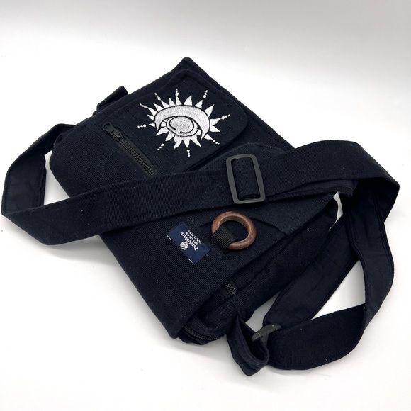 Lukla Messenger Bag Black with Sun Moon Embroidery - Picture 8 of 9